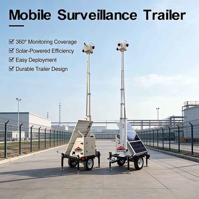 Remolque solar móvil con cámara solar y mástil de 6 m, paneles de 300 W para seguridad exterior
